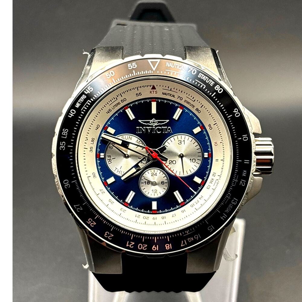 Invicta 32916 Aviator Skyshock Men's Blue Dial Black Silicone Strap Watch NIBWT